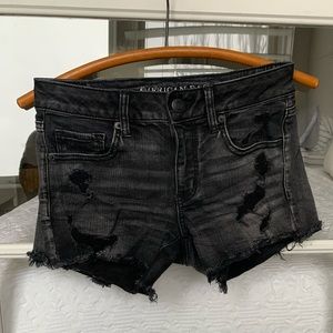 American Eagle distressed black denim shorts